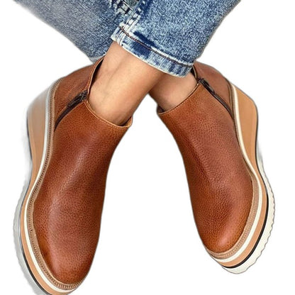 Comfortable Tan Suede Ankle Boots for Women with Platform Closed Toe Waterproof Casual Style