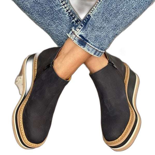 Comfortable Tan Suede Ankle Boots for Women with Platform Closed Toe Waterproof Casual Style