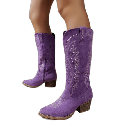Comfortable Tan Suede Boots for Women with Block Heel Pointed Toe Casual Style