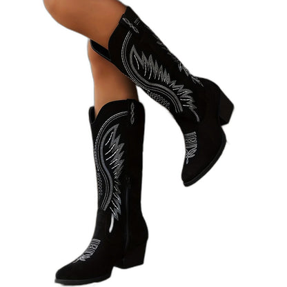 Comfortable Tan Suede Boots for Women with Block Heel Pointed Toe Casual Style