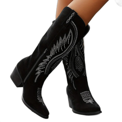 Comfortable Tan Suede Boots for Women with Block Heel Pointed Toe Casual Style