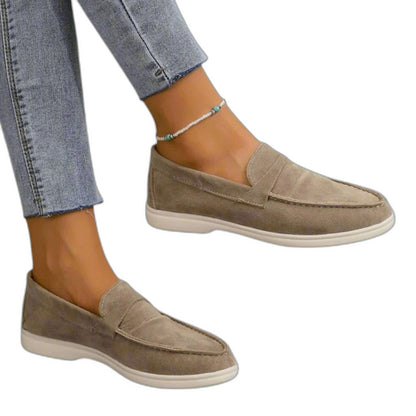 Comfortable Tan Suede Loafers for Women with Closed Toe Casual Style