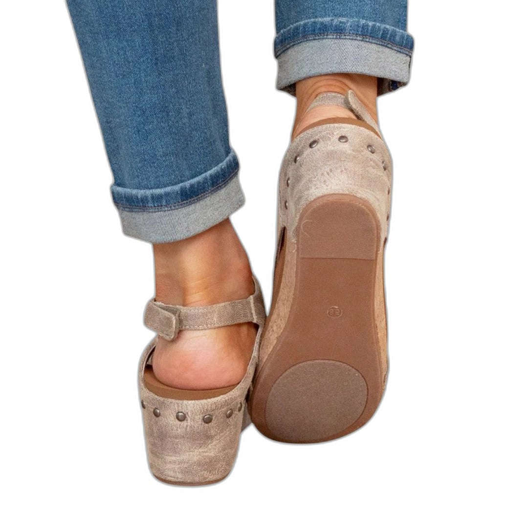 Comfortable Tan Suede Mules for Women with Slingback Open Toe Buckle Casual Style