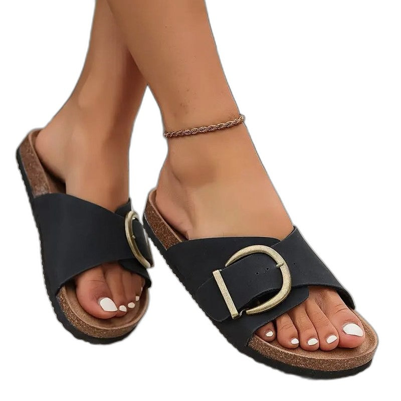 Comfortable Tan Suede Sandals for Women with Open Toe Buckle Casual Style