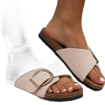 Comfortable Tan Suede Sandals for Women with Open Toe Buckle Casual Style