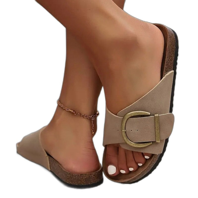 Comfortable Tan Suede Sandals for Women with Open Toe Buckle Casual Style