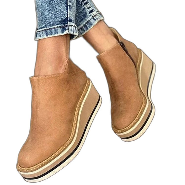 Comfortable Tan Suede Wedge Sandals for Women with Platform Closed Toe Casual Style