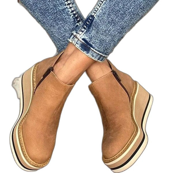 Comfortable Tan Suede Wedge Sandals for Women with Platform Closed Toe Casual Style