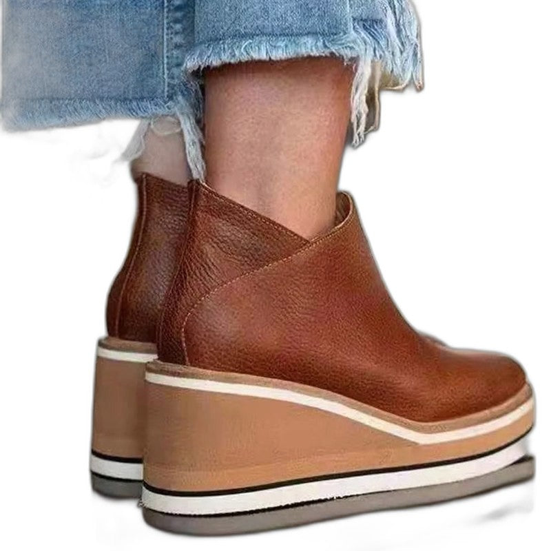 Comfortable Tan Suede Wedge Sandals for Women with Platform Closed Toe Casual Style