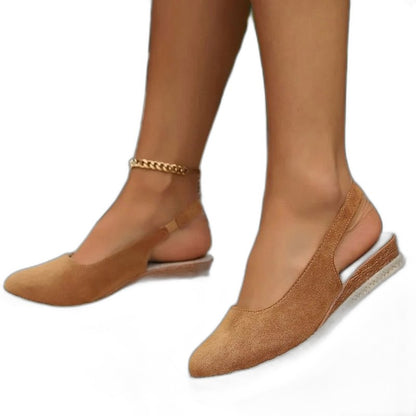 Comfortable Tan Suede Wedge Sandals for Women with Platform Slingback Closed Toe Casual Style