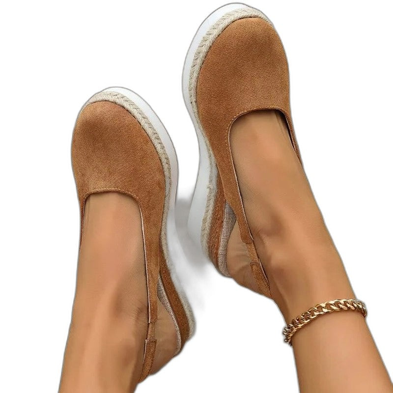 Comfortable Tan Suede Wedge Sandals for Women with Platform Slingback Closed Toe Casual Style