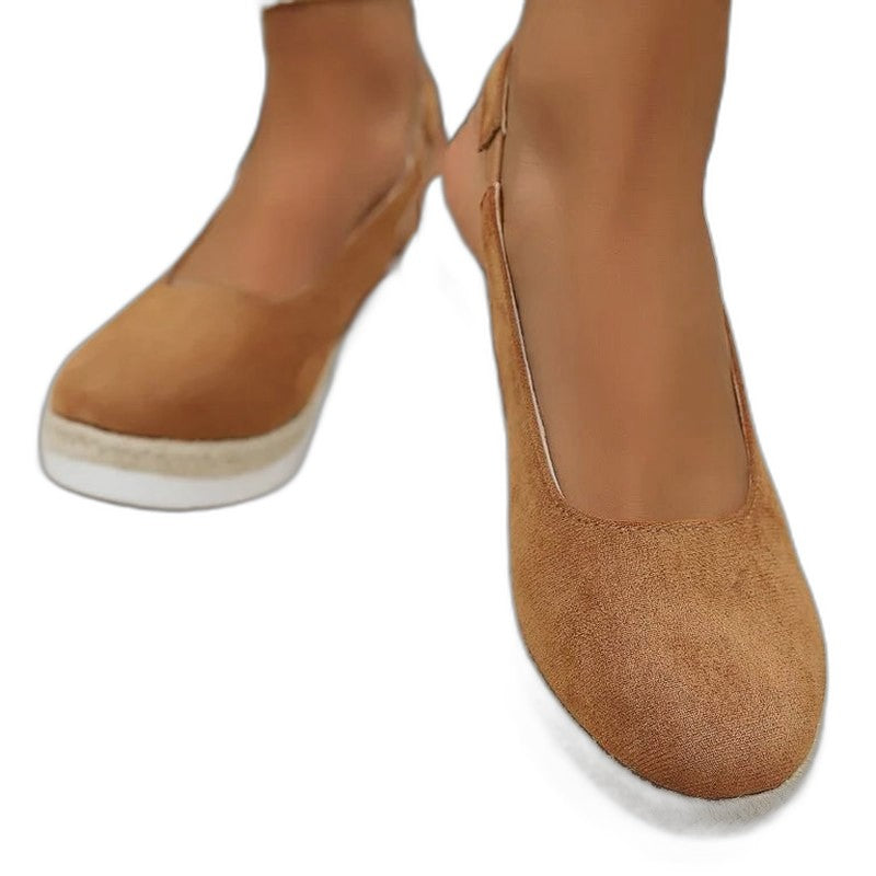 Comfortable Tan Suede Wedge Sandals for Women with Platform Slingback Closed Toe Casual Style