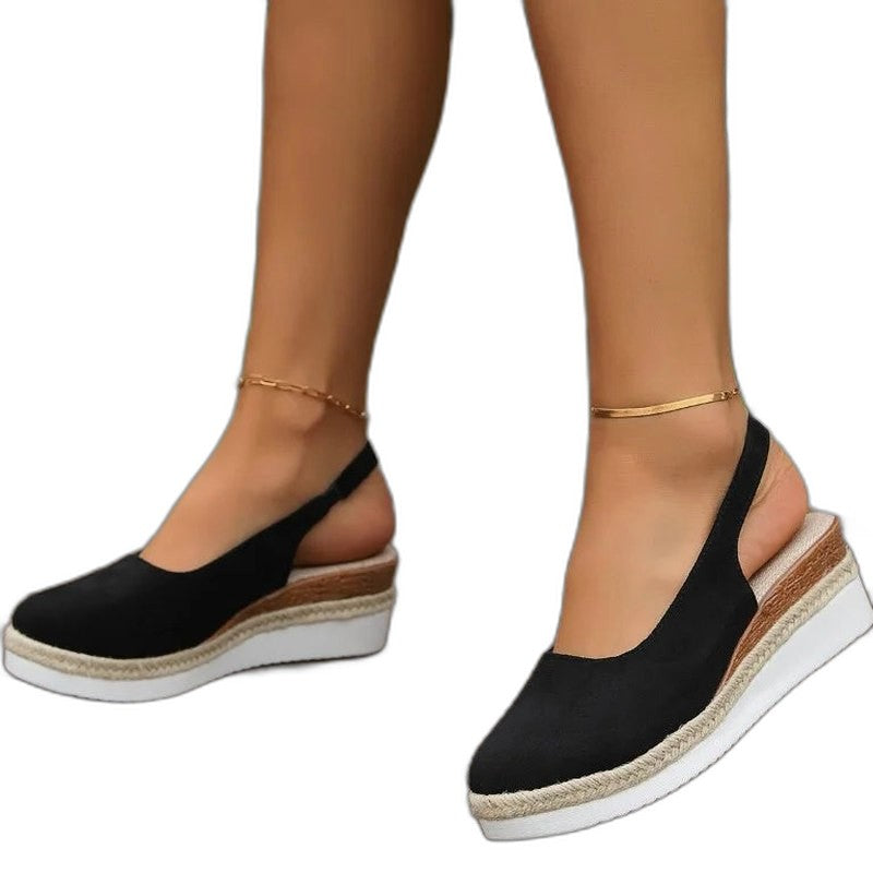 Comfortable Tan Suede Wedge Sandals for Women with Platform Slingback Closed Toe Casual Style