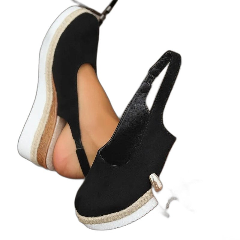 Comfortable Tan Suede Wedge Sandals for Women with Platform Slingback Closed Toe Casual Style
