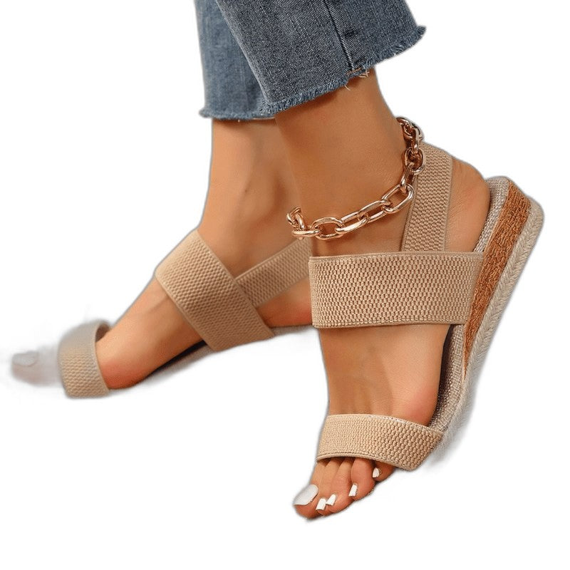 Comfortable Tan Wedge Sandals for Women with Platform Ankle Strap Open Toe Casual Style