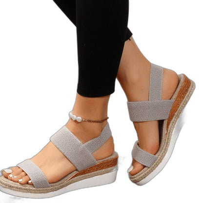Comfortable Tan Wedge Sandals for Women with Platform Ankle Strap Open Toe Casual Style