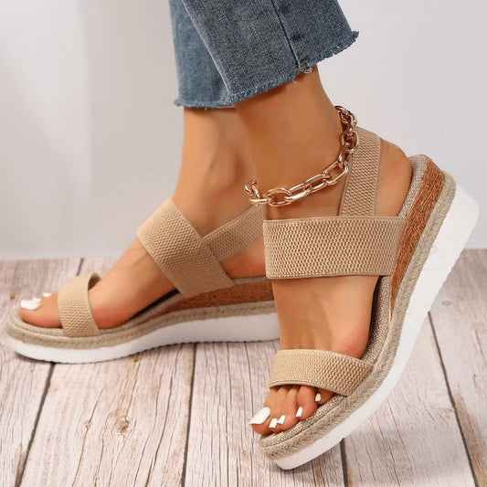 Comfortable Tan Wedge Sandals for Women with Platform Ankle Strap Open Toe Casual Style