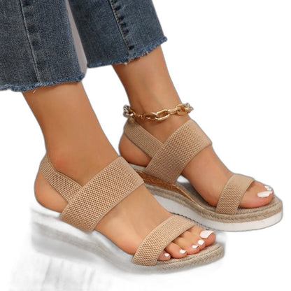 Comfortable Tan Wedge Sandals for Women with Platform Ankle Strap Open Toe Casual Style