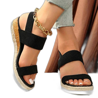Comfortable Tan Wedge Sandals for Women with Platform Ankle Strap Open Toe Casual Style