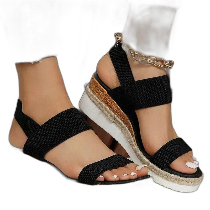 Comfortable Tan Wedge Sandals for Women with Platform Ankle Strap Open Toe Casual Style