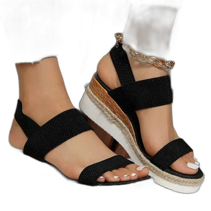 Comfortable Tan Wedge Sandals for Women with Platform Ankle Strap Open Toe Casual Style