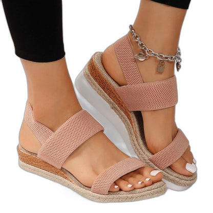 Comfortable Tan Wedge Sandals for Women with Platform Ankle Strap Open Toe Casual Style