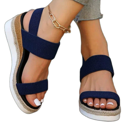 Comfortable Tan Wedge Sandals for Women with Platform Ankle Strap Open Toe Casual Style