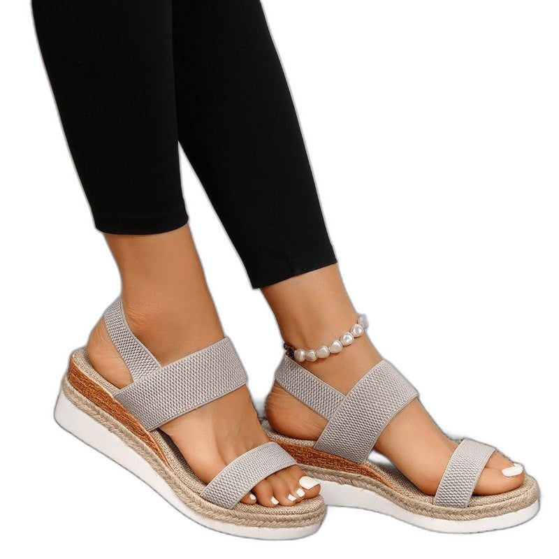 Comfortable Tan Wedge Sandals for Women with Platform Ankle Strap Open Toe Casual Style