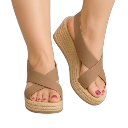 Comfortable Tan Wedge Sandals for Women with Platform Open Toe Casual Style