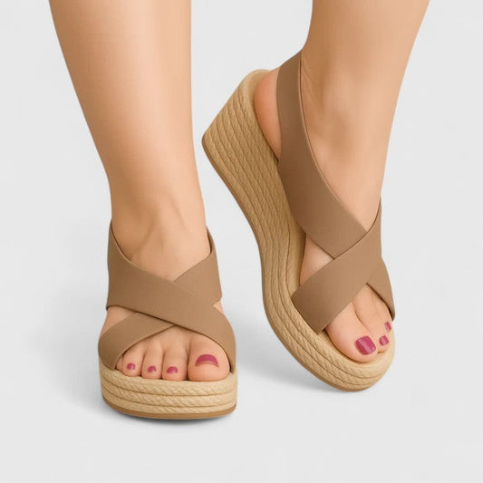 Comfortable Tan Wedge Sandals for Women with Platform Open Toe Casual Style