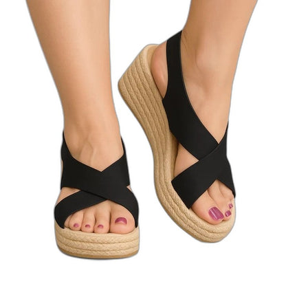 Comfortable Tan Wedge Sandals for Women with Platform Open Toe Casual Style