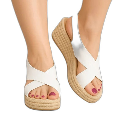 Comfortable Tan Wedge Sandals for Women with Platform Open Toe Casual Style