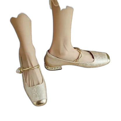 Comfortable Velvet Mary Jane Shoes for Women with Block Heel Closed Toe Buckle Party Style