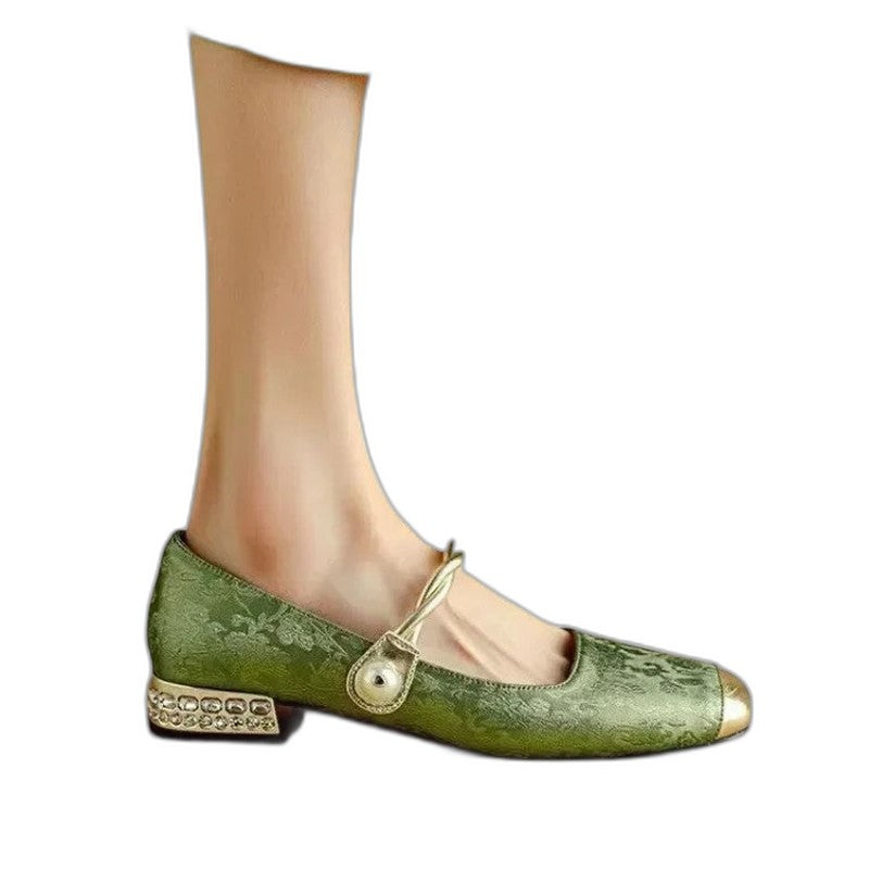 Comfortable Velvet Mary Jane Shoes for Women with Block Heel Closed Toe Buckle Party Style