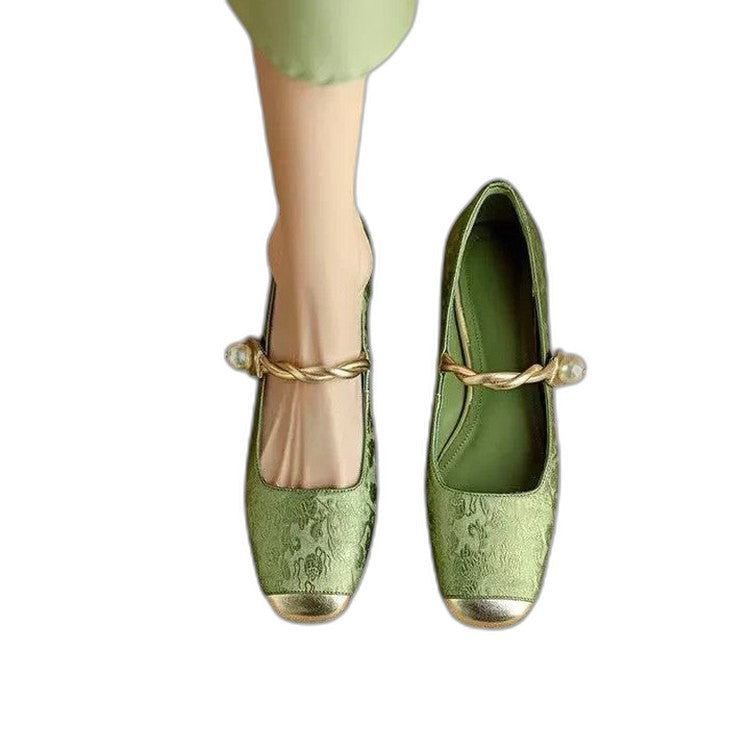 Comfortable Velvet Mary Jane Shoes for Women with Block Heel Closed Toe Buckle Party Style