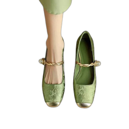 Comfortable Velvet Mary Jane Shoes for Women with Block Heel Closed Toe Buckle Party Style