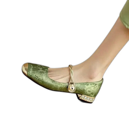 Comfortable Velvet Mary Jane Shoes for Women with Block Heel Closed Toe Buckle Party Style