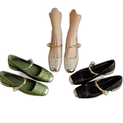 Comfortable Velvet Mary Jane Shoes for Women with Block Heel Closed Toe Buckle Party Style