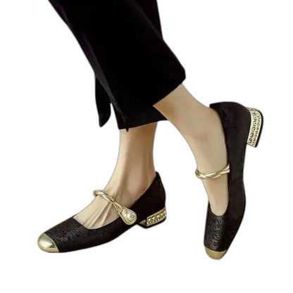 Comfortable Velvet Mary Jane Shoes for Women with Block Heel Closed Toe Buckle Party Style