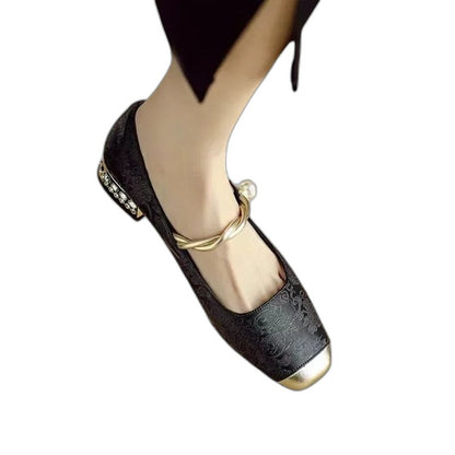 Comfortable Velvet Mary Jane Shoes for Women with Block Heel Closed Toe Buckle Party Style