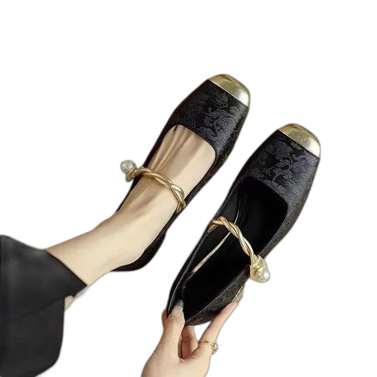 Comfortable Velvet Mary Jane Shoes for Women with Block Heel Closed Toe Buckle Party Style