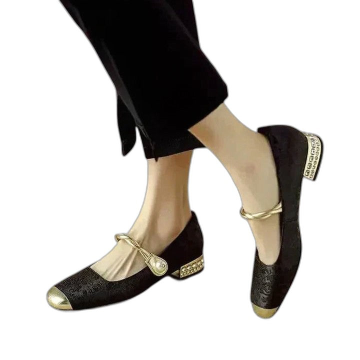 Comfortable Velvet Mary Jane Shoes for Women with Closed Toe Buckle Casual Style
