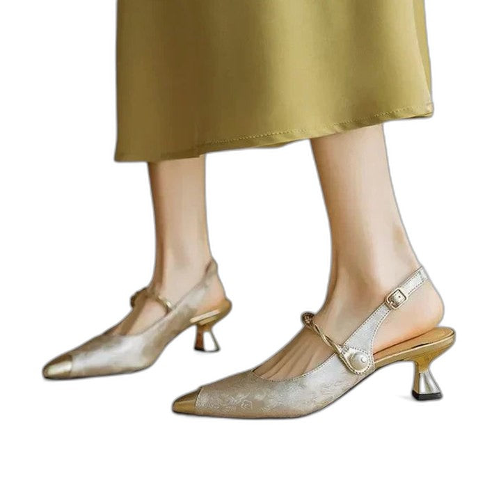 Comfortable Velvet Mary Jane Shoes for Women with Kitten Heel Pointed Toe Buckle Party Style
