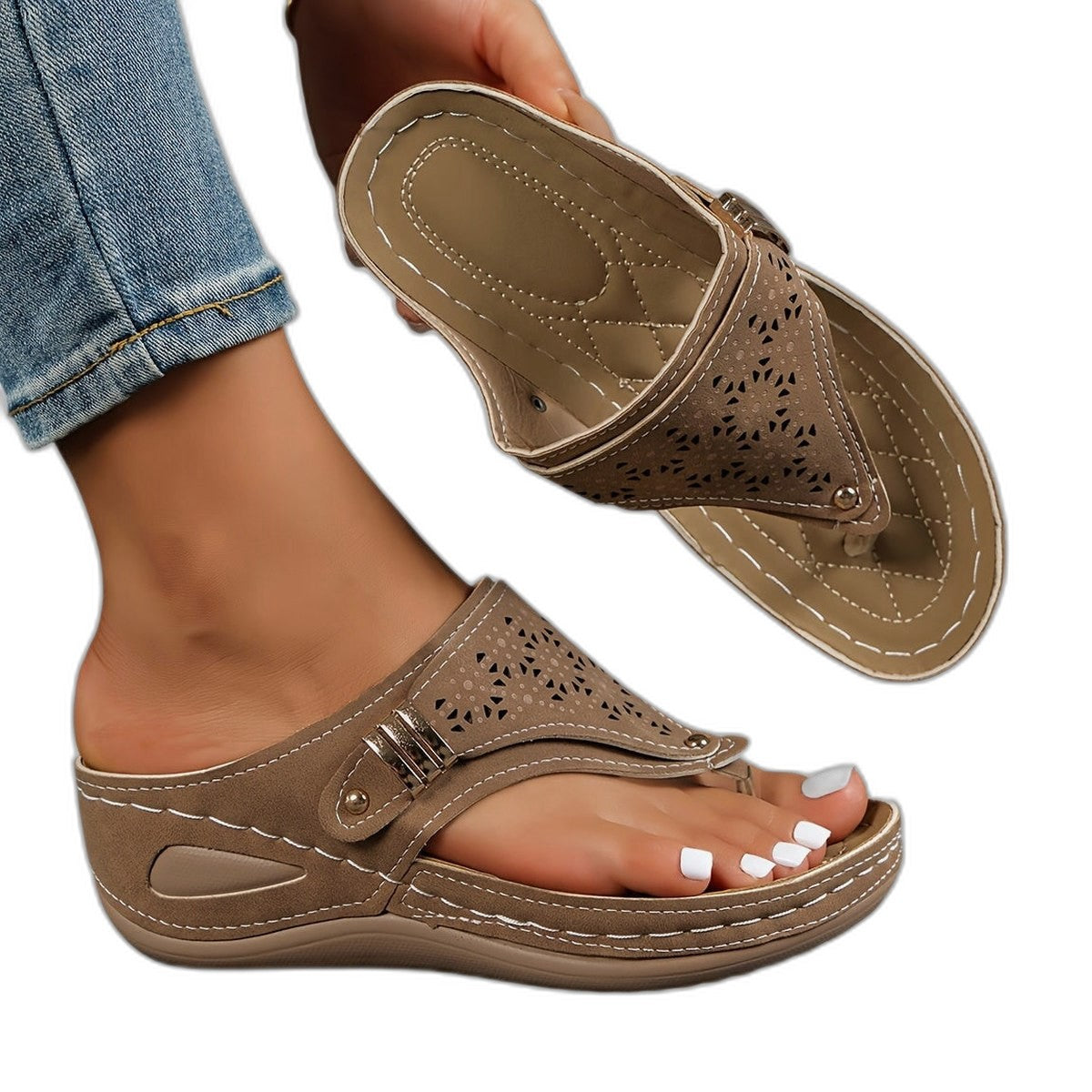 Comfortable Wedge Sandals for Women with Cutout Platform Open Toe Casual Style