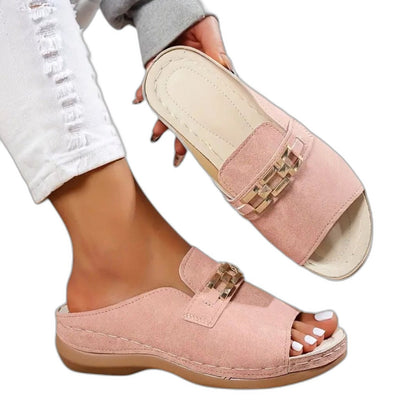 Comfortable White Leather Mules for Women with Platform Open Toe Buckle Casual Style