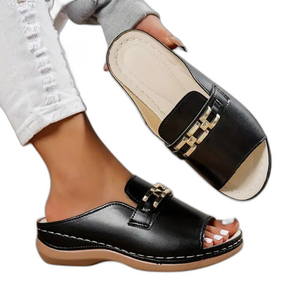 Comfortable White Leather Mules for Women with Platform Open Toe Buckle Casual Style