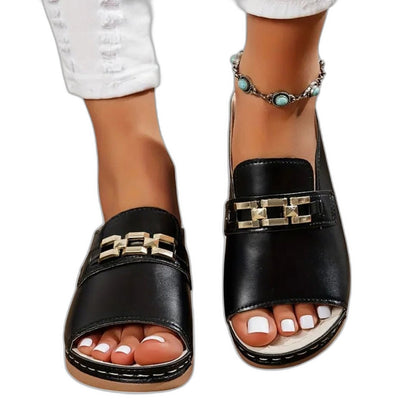 Comfortable White Leather Mules for Women with Platform Open Toe Buckle Casual Style