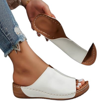 Comfortable White Leather Mules for Women with Platform Open Toe Casual Style