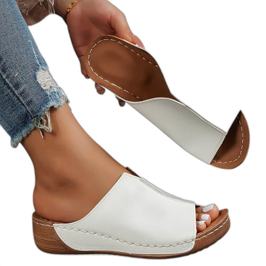 Comfortable White Leather Mules for Women with Platform Open Toe Casual Style