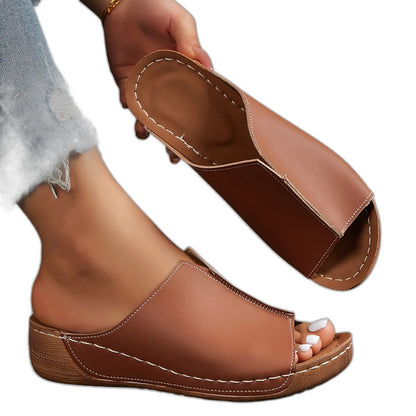 Comfortable White Leather Mules for Women with Platform Open Toe Casual Style